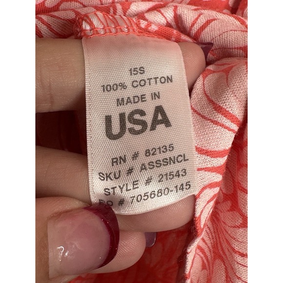 Fresh Produce Womens Tee T-Shirt LARGE Coral AOP Scoop Neck Cap Cotton Light - Picture 5 of 7